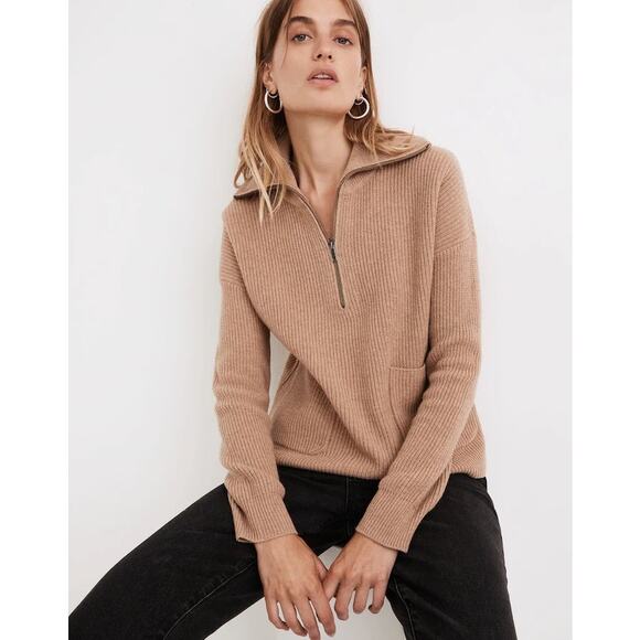 Madewell Sweaters - Madewell Glenbrook Half-Zip Pullover Merino Wool Blend Beige Women’s Size Small